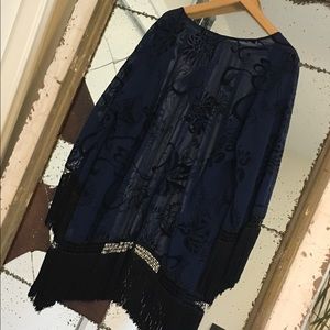Vintage Burnout Velvet Fringe Kimono